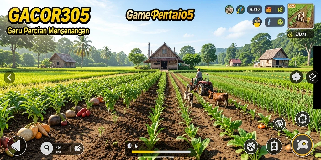 Screenshot GACOR305 menampilkan ladang pertanian yang indah dan berwarna-warni.