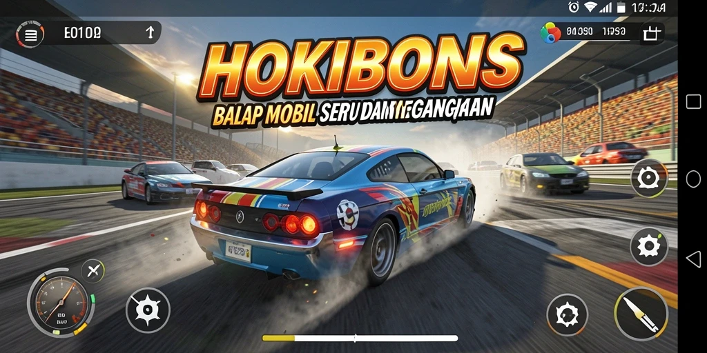 Screenshot gameplay HOKIBONUS dengan aksi balap yang intens.