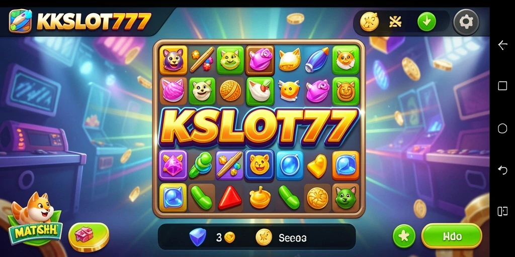 Screenshot gameplay KKSLOT777 yang menampilkan level Match-3 yang menantang.