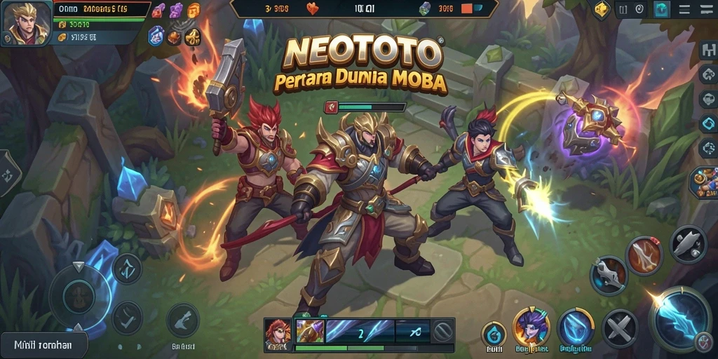 Tampilan menarik dari karakter di arena pertempuran MOBA.