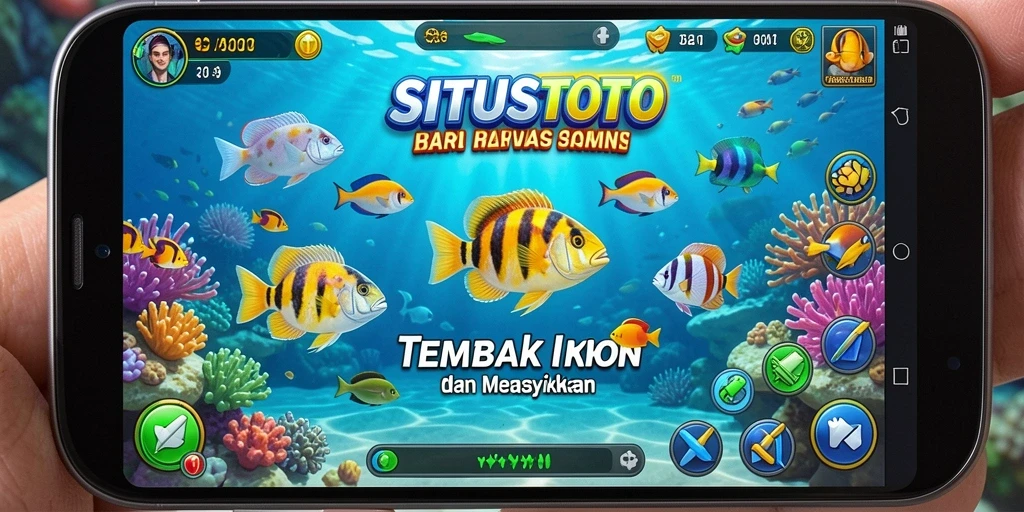 Tampilan gameplay seru dalam SITUSTOTO dengan beragam ikan untuk ditembak.